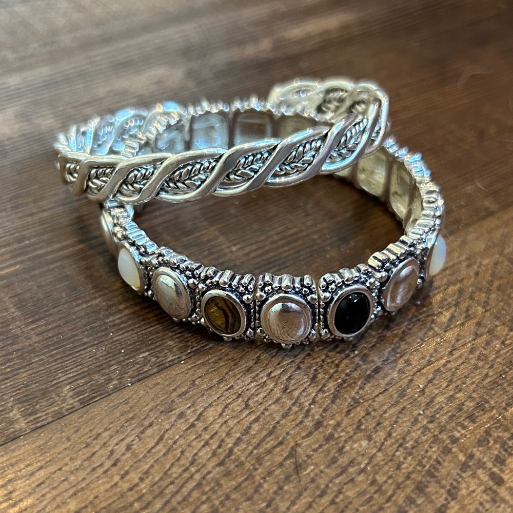 Silver-Tone Multi-Accent Stretch Bracelet Set - Silver